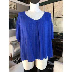 Umgee L blue metallic stripe flowing tunic top